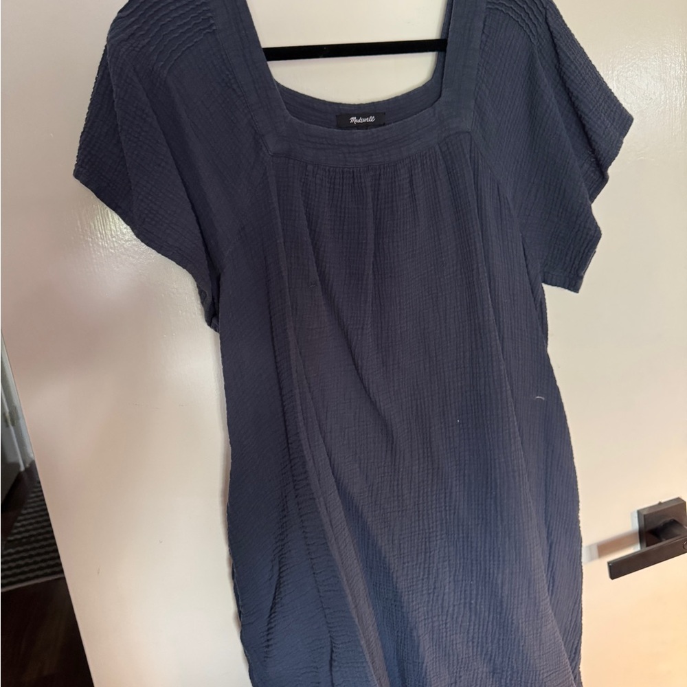 Madewell Navy Crinkled Square-Neck Short Sleeve Tunic